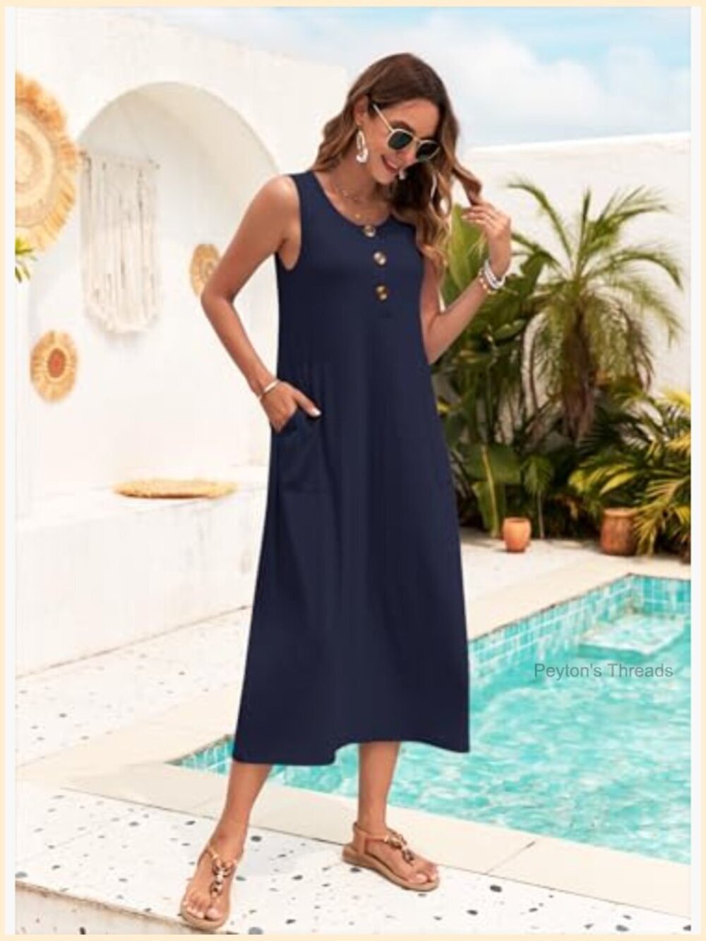 Sleeveless Button Down Loose Maxi Dress with Pockets - Picture 3 of 7